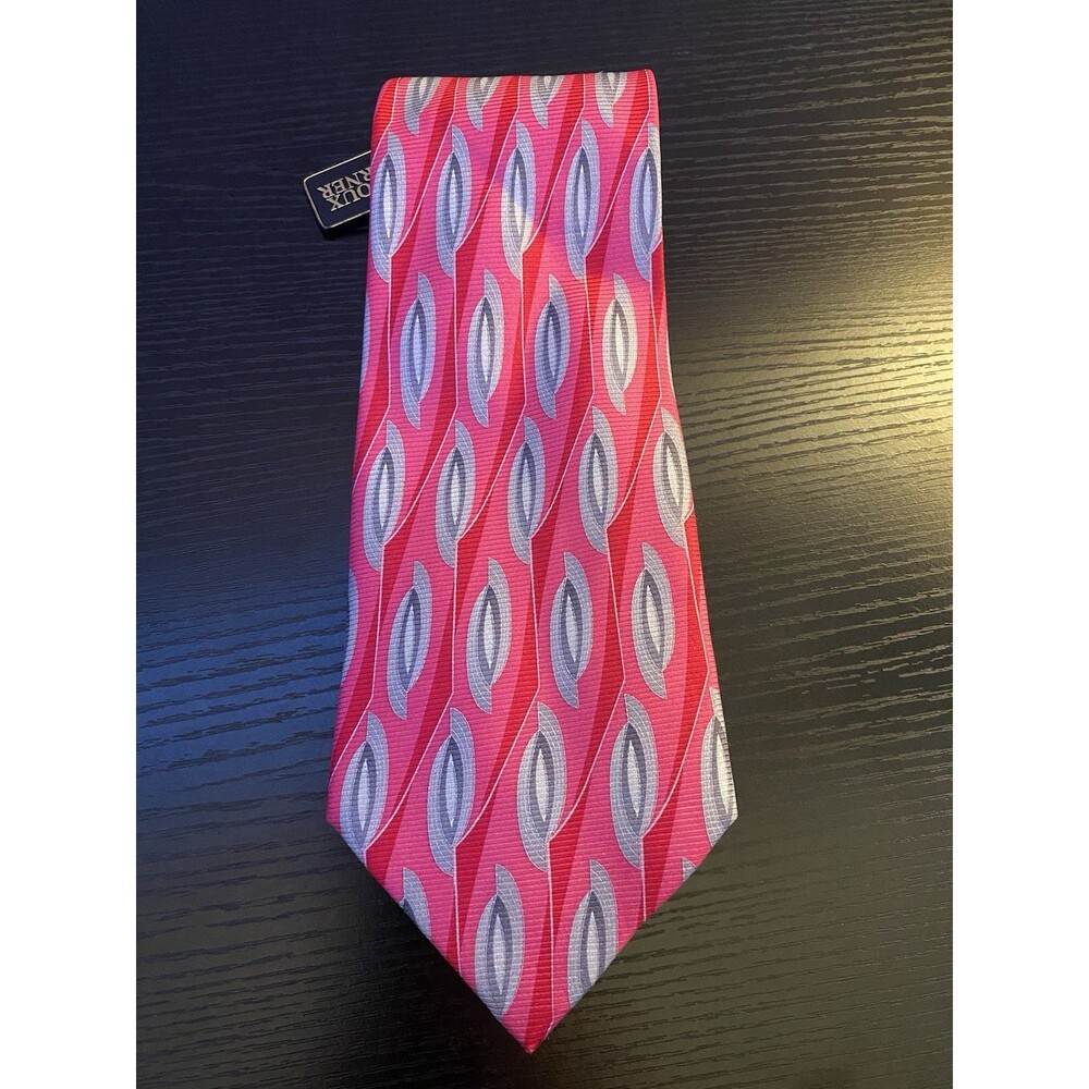 Bijoux Terner genuine silk handmade necktie vibrant pink and gray geometric NWT